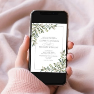 Invitación Eucalyptus Boda de escritura verde salchicha botán