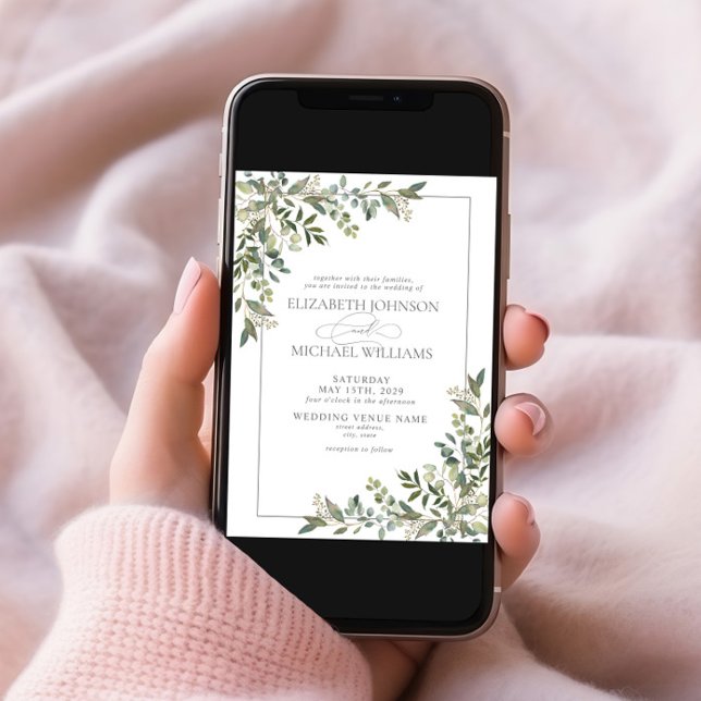 Invitación Eucalyptus Boda de escritura verde salchicha botán (Subido por el creador)