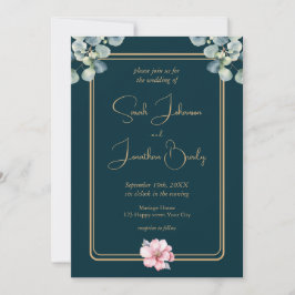 Invitación Eucalyptus Boda de flor rosa de oliva