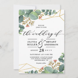 Invitación Eucalyptus Boda de forma geométrica de oro