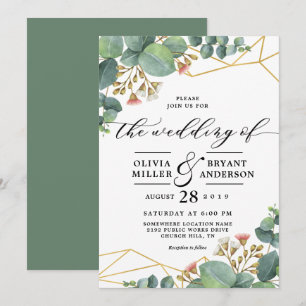 Invitación Eucalyptus Boda de forma geométrica de oro