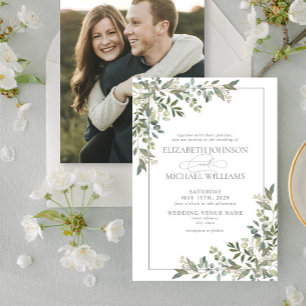 Invitación Eucalyptus Boda de foto verde en salvia botánica