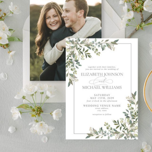 Invitación Eucalyptus Boda de foto verde en salvia botánica (Subido por el creador)