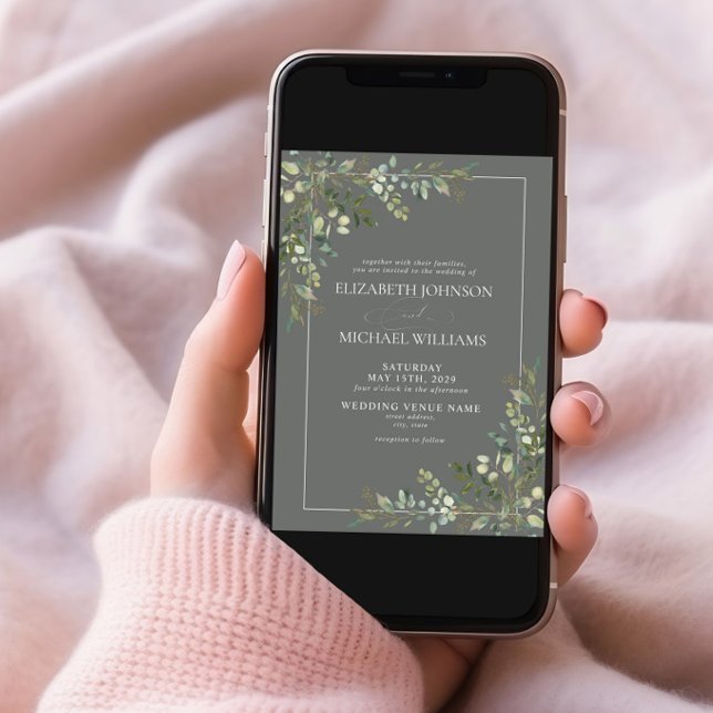 Invitación Eucalyptus Boda de foto verde en salvia botánica (Subido por el creador)