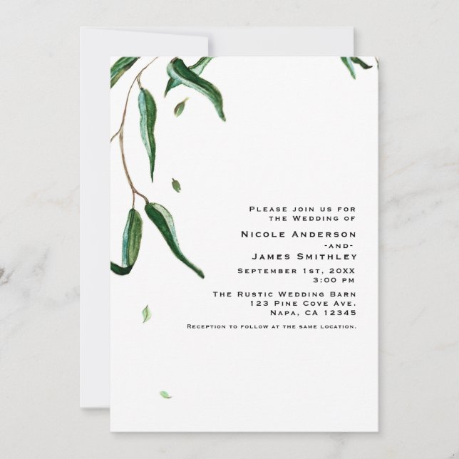 Invitación Eucalyptus Boda de la Naturaleza Rústica de las ho (Anverso)