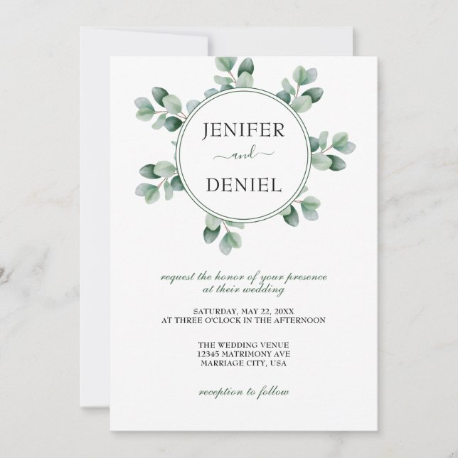 Invitación Eucalyptus Boda de Verdor Botánico (Anverso)