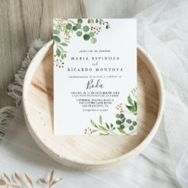 Invitación Eucalyptus Boda Español Floral Marrón Simple