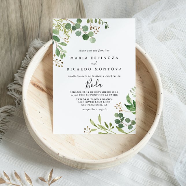 Invitación Eucalyptus Boda Español Floral Marrón Simple (Subido por el creador)