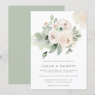 Invitación Eucalyptus Boda Floral Rosa Blanca
