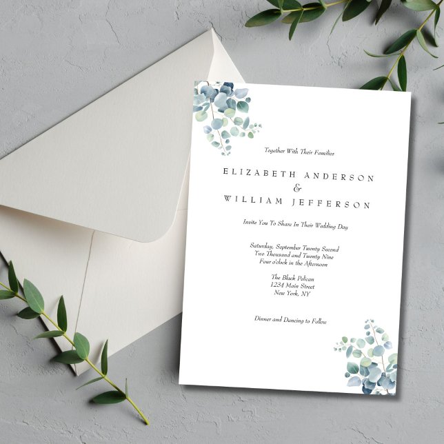 Invitación Eucalyptus Boda Formal Elegante Botánico (Eucalyptus Watercolor Elegant Formal Wedding invitation)