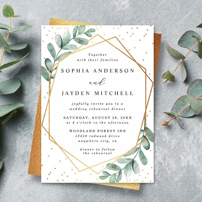 Invitación Eucalyptus Boda Geométrica Ensayo Cena (Subido por el creador)