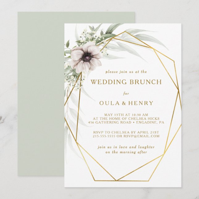 Invitación Eucalyptus Boda Geométrico Brunch (Anverso / Reverso)