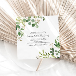 Invitación Eucalyptus Boda simple marrón floral cuadrada