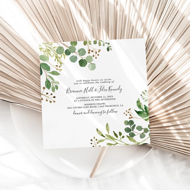 Invitación Eucalyptus Boda simple marrón floral cuadrada (Subido por el creador)