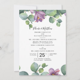 Invitación Eucalyptus Boda Suculento Morado Verde Floral