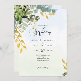 Invitación Eucalyptus Boda Verde de Oro Invitan a la Verdor