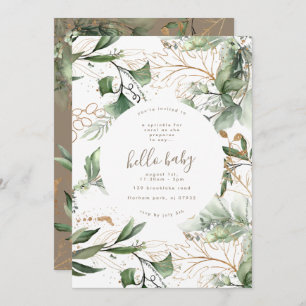 Invitación Eucalyptus Boho Golden Boho Baby Shower moderno en