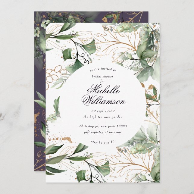 Invitación Eucalyptus Boho Golden Boho Moderno Pampas Bridal  (Anverso / Reverso)
