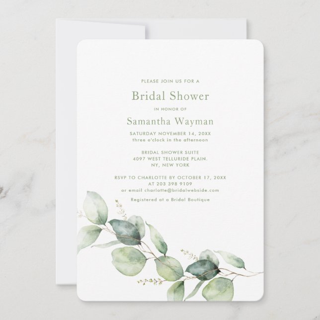Invitación Eucalyptus Boho Greenery Bridal Shower (Anverso)