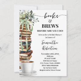 Invitación Eucalyptus Books & Brews Coffee Bridal Shower