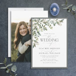 Invitación Eucalyptus Botanical Floral Watercolor Photo<br><div class="desc">Based on our bestselling Bridal Shower invitation, this gorgeous modern, elegant wedding invitation features a watercolor motif of delicate, airy eucalyptus botanical greenery, and is bordered in a matching eucalyptus sage green. Personalize your details accented with beautiful modern hand lettered calligraphy in soft eucalyptus sage green. The back of the...</div>