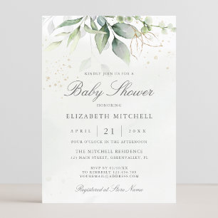 Invitación Eucalyptus Botanical Gold Modern Baby Shower