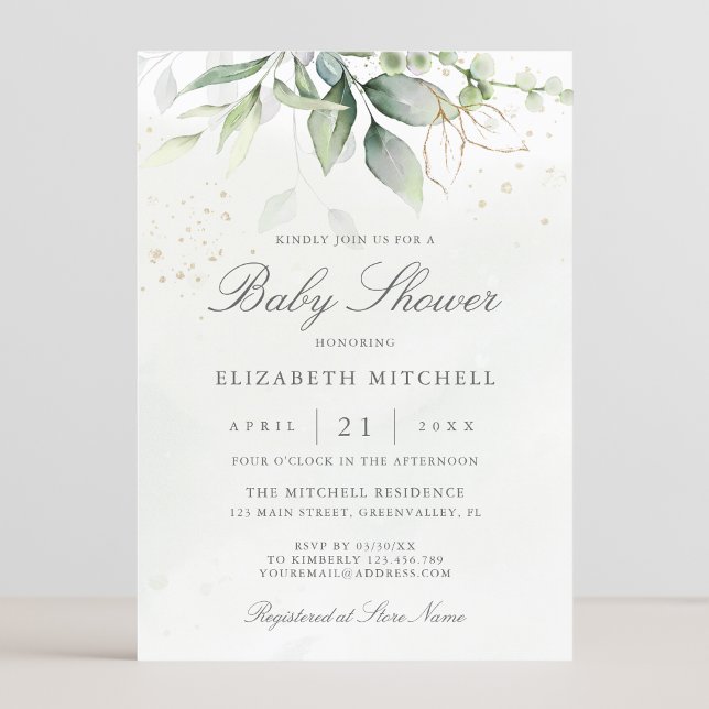 Invitación Eucalyptus Botanical Gold Modern Baby Shower (Subido por el creador)