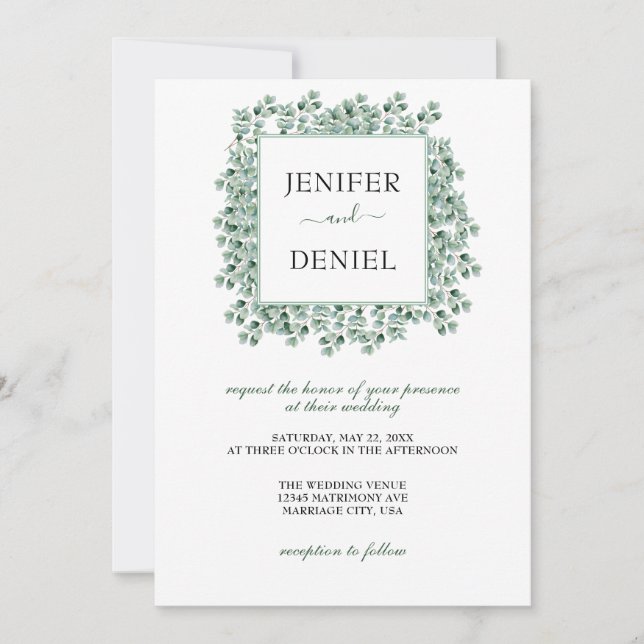 Invitación Eucalyptus Botanical Greenery  Wedding (Anverso)
