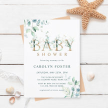 Eucalyptus Botanical Letter Gold Baby Shower