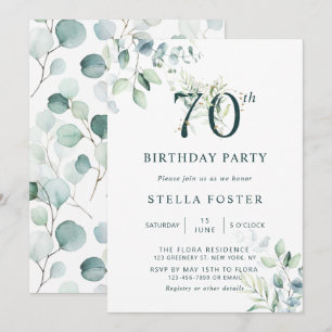 Invitación Eucalyptus Botanical Number 70th Birthday Party