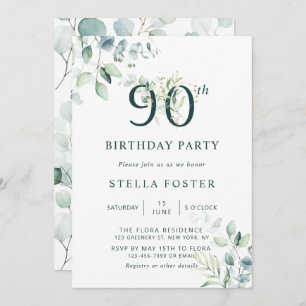 Invitación Eucalyptus Botanical Number 90th Birthday Party