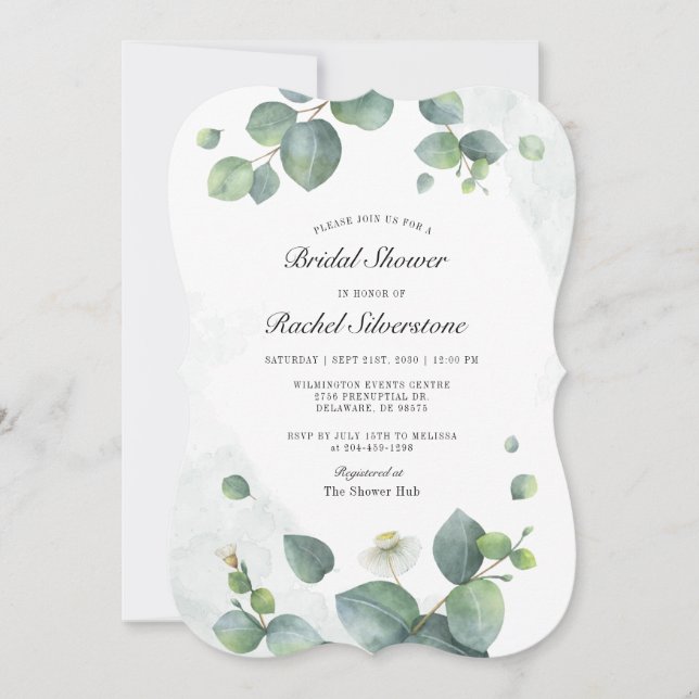 Invitación Eucalyptus Botanical Rubor Bridal Shower (Anverso)