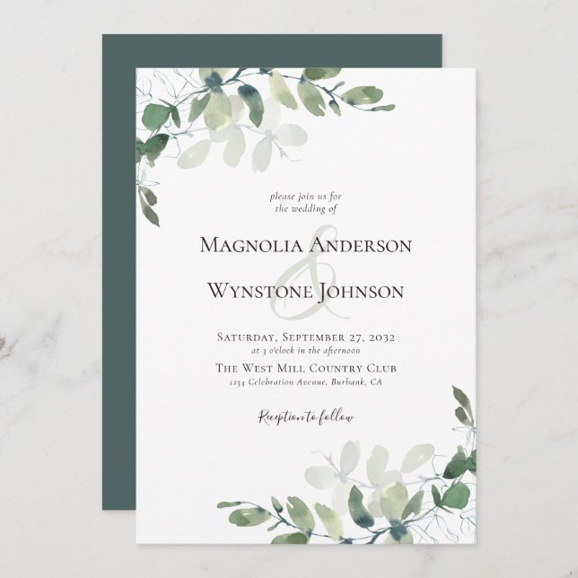 Invitación Eucalyptus Botanicals Boda (Anverso / Reverso)