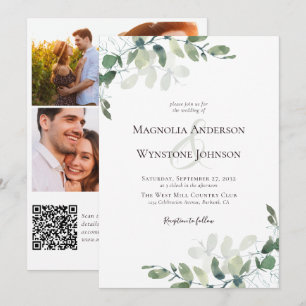 Invitación Eucalyptus Botanicals QR Código Boda de fotos Invi