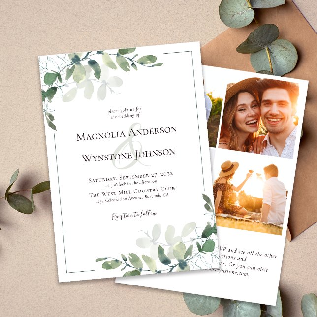 Invitación Eucalyptus Botanicals QR Código Boda fotográfico (Subido por el creador)