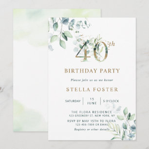 Invitación Eucalyptus Botánico 40 Fiesta de cumpleaños