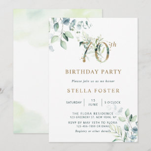 Invitación Eucalyptus Botánico 70 Partido de Cumpleaños Invi
