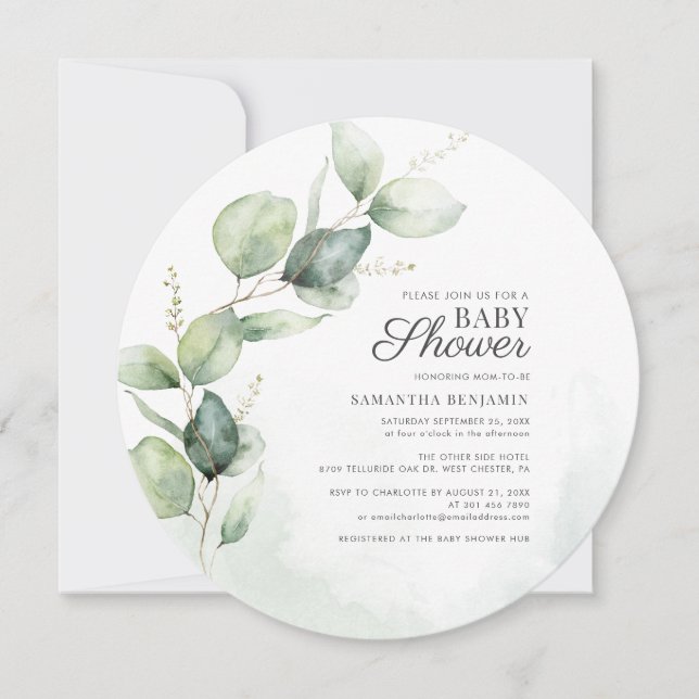 Invitación Eucalyptus Botánico deja Baby Shower (Anverso)