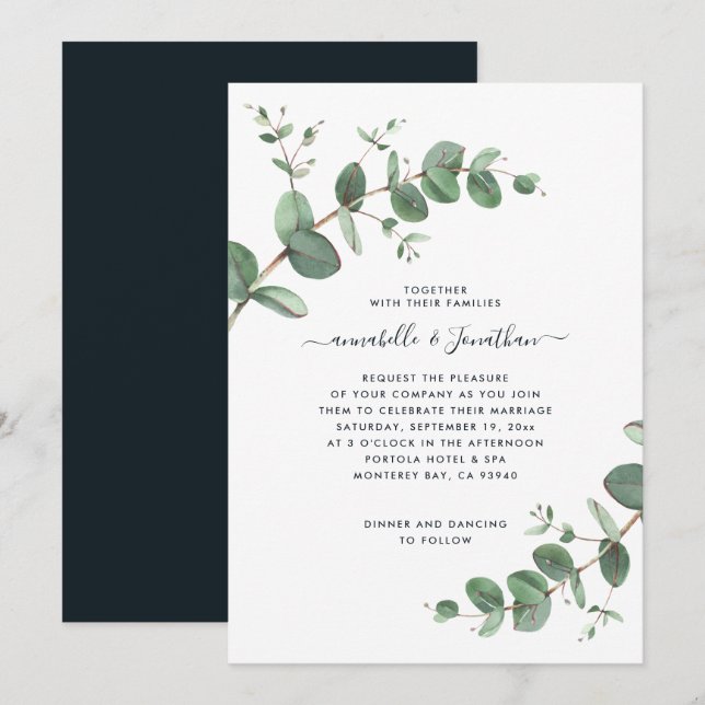 Invitación Eucalyptus botánico moderno (Anverso / Reverso)