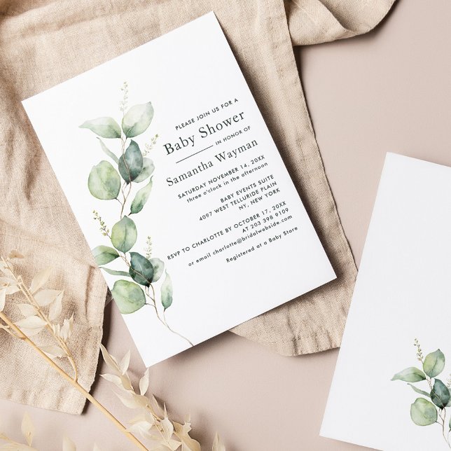 Invitación Eucalyptus Botany Greenery Boy Baby Shower (Eucalyptus Greenery Baby Shower Invitation)