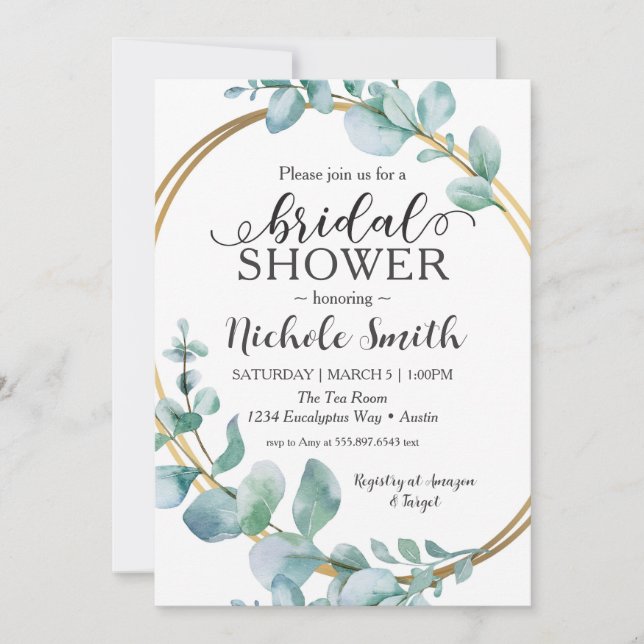 Invitación Eucalyptus Bridal Shower Eternity Gold Ring Invite (Anverso)