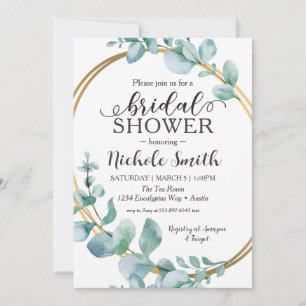 Invitación Eucalyptus Bridal Shower Eternity Gold Ring Invite