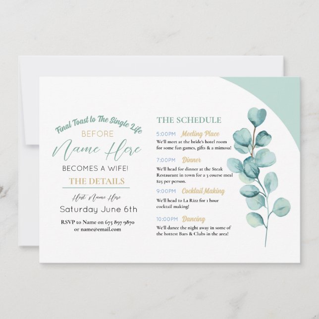 Invitación Eucalyptus Bridal Shower Fiesta deja la menta (Anverso)