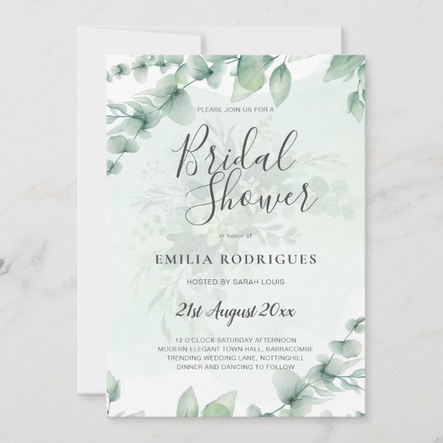 Invitación Eucalyptus BRIDAL SHOWER Greeneration Gold QR Code (Anverso)