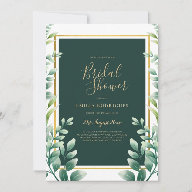 Invitación Eucalyptus BRIDAL SHOWER Greeneration Gold QR Code (Anverso)