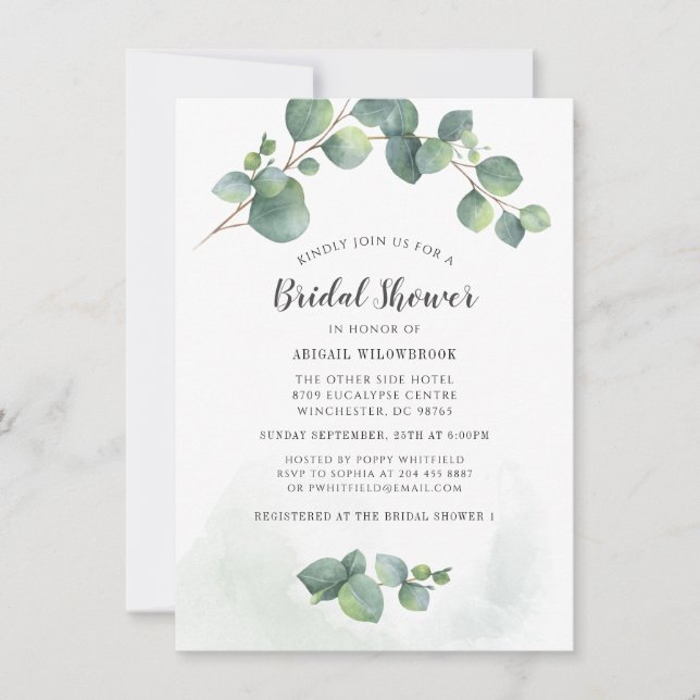 Invitación Eucalyptus Bridal Shower Greenery Succulent (Anverso)