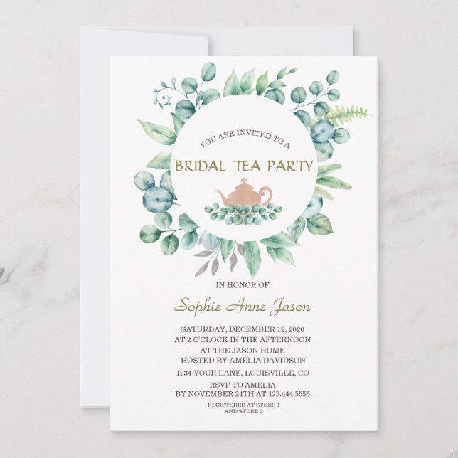 Invitación Eucalyptus Bridal Tea Fiesta (Anverso)