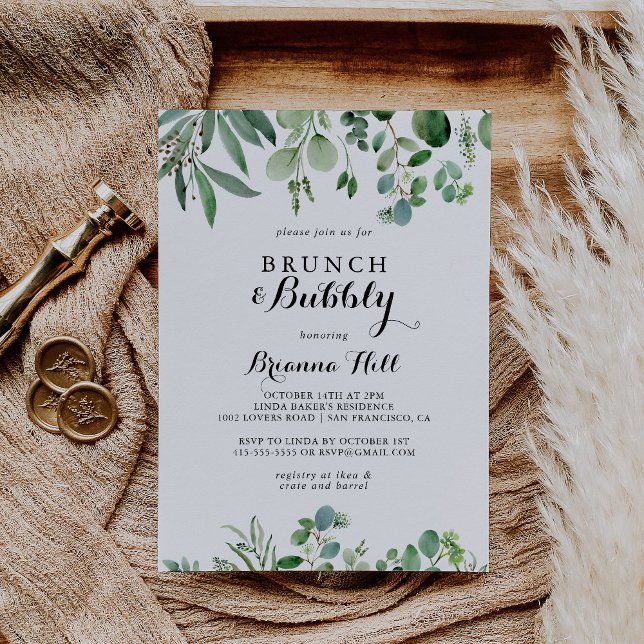 Invitación Eucalyptus Brunch y Bubbly Bridal Shower (Subido por el creador)