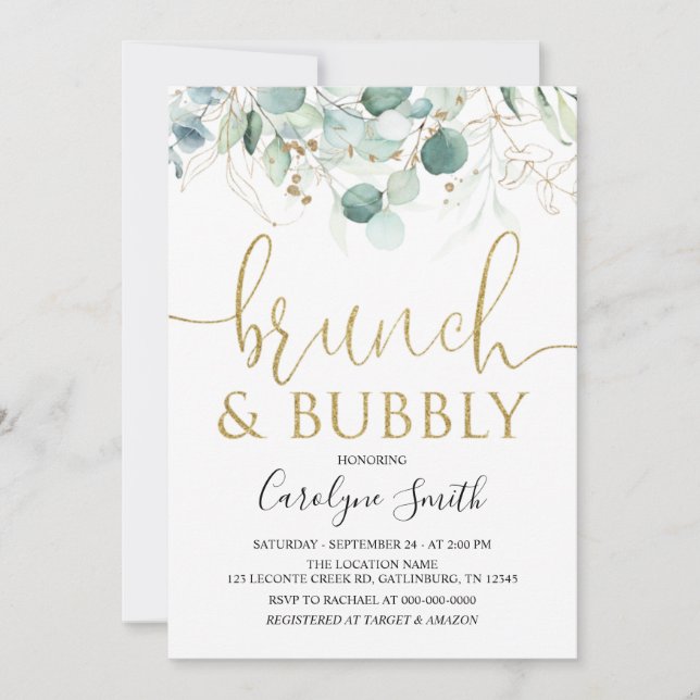 Invitación Eucalyptus Brunch y Bubbly Bridal Shower (Anverso)