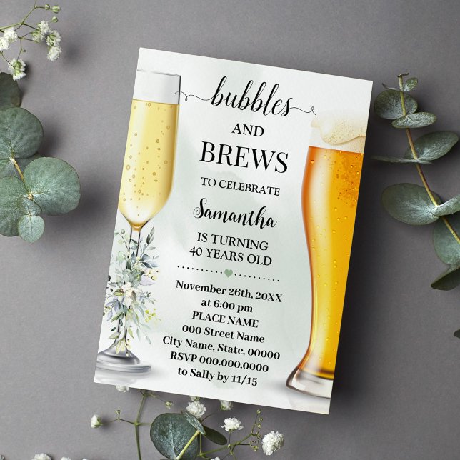Invitación Eucalyptus Bubbles and Brews Adultos Cumpleaños (Subido por el creador)